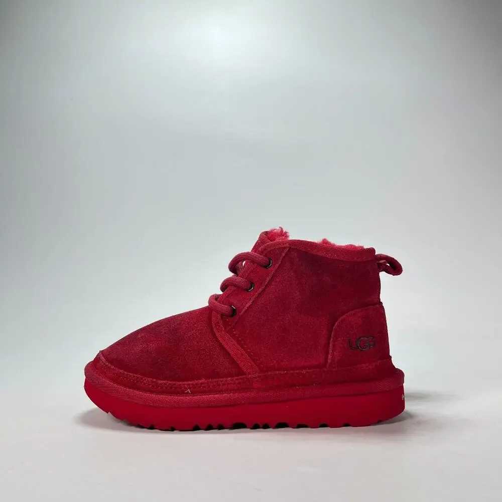 UGG Neumel II Samba Red Suede Water Repellent Lace Up Chukka Boots Kids Size 12